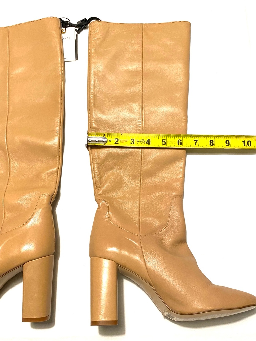 Zara Basic Genuine Leather Knee High Boots Tan Block Heel EU 38 US 7.5 NWT - Picture 15 of 16